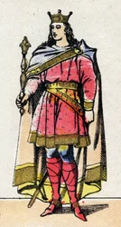 Karolingisk dynasti: Portræt af Louis V dit le Faineant (967-987), frankernes konge fra 986 til 987. Epinal billeddannelse fra slutningen af det 19. århundrede. Privat samling.