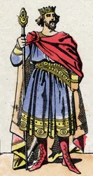 Karolingisk dynasti: Portræt af Raoul af Frankrig (eller Rodolphe, v. 890-936) konge af frankerne fra 923 til 936. Epinal billeddannelse fra slutningen af det 19. århundrede. Privat samling.