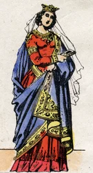 Karolingisk dynasti: Portræt af Richarde Swabian (841-v. 896) dronning af francs kone af Charles III Le Gros (839-888). Epinal billeddannelse fra slutningen af det 19. århundrede. Privat samling.