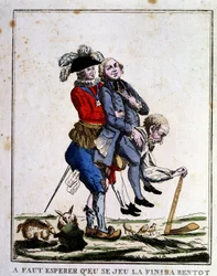 Karikatur over skatter før revolutionen: gejstlighed og adel lever på tredjestandens ryg, omkring 1789