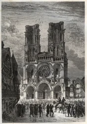Cathedrale Notre-Dame (Notre Dame) de Laon (1150-1180), Aisne - Laon Cathedral - gravering fra "" Frankrigs historie fortalt til mine børnebørn"" - af Francois Guizot - 1872-1876