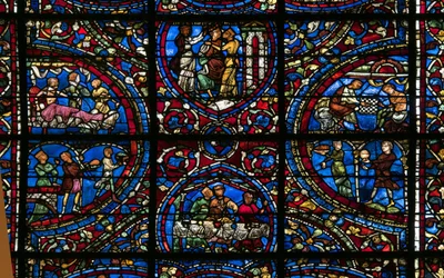 Cathedrale de chartres, farvet glas: lignelse om den fortabte søns detalje
