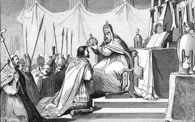 Karl den Store (742-814) Kronet af pave Leo III (ca. 750-816) ved St. Peters Rom den 25. december 800, fra 