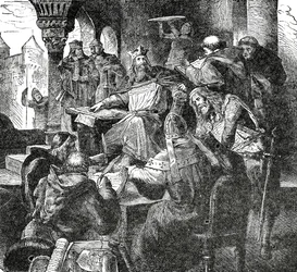 Karl den Store med elever og lærere fra hans Slotsskole i Aachen, ca. 1890