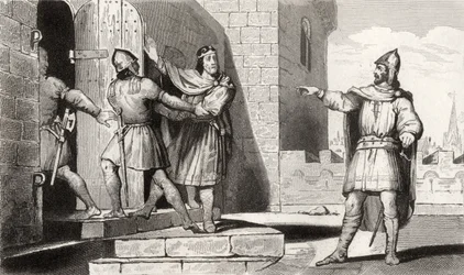 Charles III (879-929) den Simple taget til fange af en af sine soldater, fra 