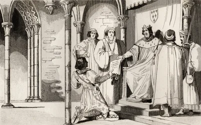 Charles IV (1294-1328) den smukke modtager et anbringende ved retten, fra 