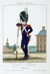 Jæger fra Nationalgarden, fra Troupes Françaises, udgivet hos Basset, Paris, ca. 1790
