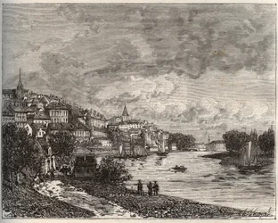 Chateau-Gontier (Chateau Gontier) - Mayenne i Pays de la Loire-regionen - gravering i "La France illustrée: geography, history, administrationstatistique" af V.-A. Malt brun. 1884