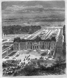 Chateau de Vaux Le Vicomte (Vaux-Le-Vicomte) af Nicolas Fouquet (1615-1680), Viscount de Melun og de Vaux Superintendent of Finance of Louis XIV. Indgravering i "Historien om paver-konger-dronninger og kejsere gennem århundrederne"" af Maurice Lachatre