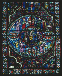 Kristus bærer korset, detalje fra et lancetvindue, der portrætterer den sidste dom (se 222515)