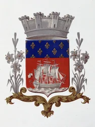 Byens våbenskjold: Royalty (Louis XVIII og Charles X) - Brevpatent dateret 20. december 1917 - i "" Armorial National de France"", af H. Traversier, Paris