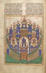 Torsk. Gulf. 1 Gud. lat. 43v, Plan over det himmelske Jerusalem, fra Liber Floridus af Lambert de Saint-Omer c.1120