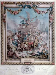 Højtideligholdelse af kroningen af Ludvig 16. (1754-1793) i Reims den 11/06/1775. Stik. Paris. Arsenalbiblioteket