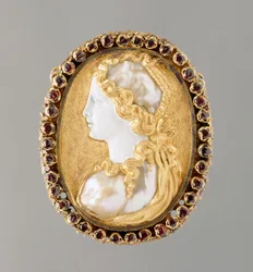 Commesso portræt af Prudentia, 1550-60 (guld, perlemor, emalje og rubin)