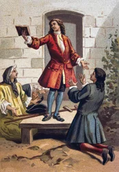 Convulsionary praksis (Convulsionnaires of Saint-Medard) - Jansenisme: krampeanerne (jansenistiske fanatikere) på kirkegården Saint Medard (Saint-Medard) under Louis XV. kromolitografi omkring 1890.