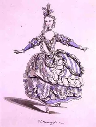 Kostumedesign til Phrygienne, i Dardanus, en libretto af Leclerc de Labruere, komponeret af Jean-Philippe Rameau (1683-1764) faksimile af A. Guillaumot Fils (farvestik)