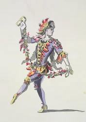 Kostumedesign til Triton, i en ballet fra det 17. århundrede, fra Menus Plaisirs Collection, faksimile af A. Guillaumot Fils (farvegravering)