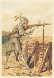 Coulevrinier i det 15. århundrede (Krigsmand, til fods eller til hest, slangens våben i hånden)