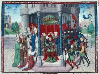 Grev Jean de Brienne, miniature fra "Les chroniques de Jherusalem abregies", ca. 1450 (tempera på pergament)