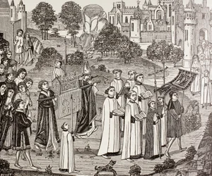 Grev Renier bærer liget af Saint Veronica til St. Waudru-kirken i Mons, fra 