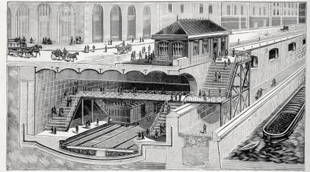 Tværsnit af Saint Michel station i Paris i ""La nature"" 1899