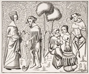 Court of Love i Provence, efter et manuskript fra det 14. århundrede, fra Le Moyen Age et La Renaissance af Paul Lacroix (1806-84) udgivet 1847