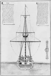 Tværsnit i den største bredde af et bevæbnet og udstyret fartøj, illustration fra Atlas de Colbert, plade 44