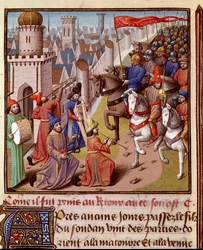 Korstog: tilbagevenden af den franske hær i Det Hellige Land. Miniature i "" Le miroir historial"" (Speculum Historiale) (ms. 1196, fol. 372) af Vincent de Beauvais (1190-1264) oversat til fransk af Jean de Vignay
