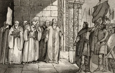 Dagobert (603-39) Tager banneret ned ved St. Denis, fra 