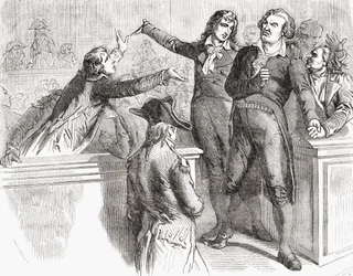 Danton og Desmoulins forsvarer sig over for konventet den 30. marts 1794 fra 