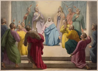 Descent of the Holy Spirit, illustration fra en katekismus LHistoire Sainte, udgivet af Charles Delagrave, Paris, slutningen af det 19. århundrede