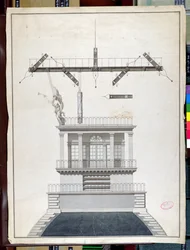Design til en Chappe-telegrafstation til en af Louvres kupler, Paris, begyndelsen af det 19. århundrede (pen & blæk og wc på papir)