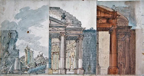 Design til et operasæt, slutningen af det 18. århundrede (pen og blæk & akvarel på papir)