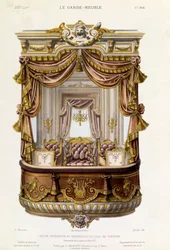 Design til interiør og eksteriør af en teaterboks, illustration fra magasinet Le Garde-Meuble, ca. 1860