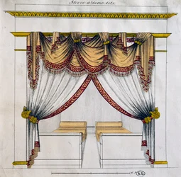 Design af alkove med to senge (First Empire periode), illustration, Frankrig