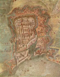 Detalje - Belejringen af La Rochelle af tropper fra kardinal Richelieu i 1627-68 (olie på lærred)