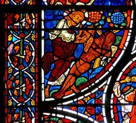 Detalje fra et vindue, der viser lignelsen om den barmhjertige samaritaner: Evas skabelse