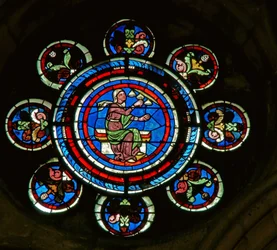 Detalje fra nordrosenvinduet forestillende Musik fra Liberal Arts