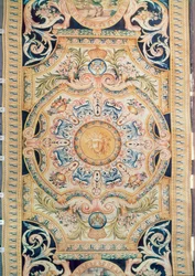 Detalje af et Savonnerie-tæppe lavet til Grande Galerie of Louvre, ca. 1680 (uld)