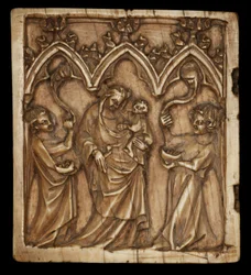Diptykonpanel med Jomfru og Barn og to engle, 1375-1400