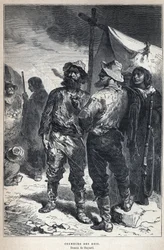 Opdaget fra Canada: coureur des bois (involveret i pelshandel med indianerne). Bayard tegning. Indgravering fra slutningen af det 19. århundrede i "La nouvelle France" af Eugene Guenin.