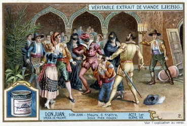 Don Juan: Akt I, Scene XX, Don Juan ved maskebal - chromo Liebig