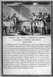 Droit de Gite, Begyndelsen af Eudes, greve af Paris, år 888. Kong Guy (Gui) III, hertug af Spolete (død 894) blev heberger ved Eveque of Metz under retten til et sommerhus (feodal ret giver en herre ret at være heberger af sit folk, når han flytter ind