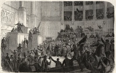 Hertuginden af Orleans i Chambre des Deputes (1848), Paris, Frankrig - Revolution af 1848 - Hertuginden af Orleans i Deputeretkammeret i Paris på tidspunktet for proklamationen af Republique" (Helene de Mecklembourg Schwerin, hertuginde af Orleans tri