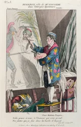 Dugazon i rollen som maleren Fougère i Intrigue Epistolaire, produceret i Paris på Théâtre Français, 1799 (farvegravering)