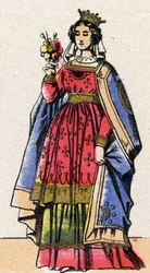 Capetianernes dynasti: Portræt af Adele eller Alix eller Alice de Champagne (1140-1206), dronning af Frankrig, kone til Louis VII dit le Jeune (1120-1180). Epinal billeddannelse fra slutningen af det 19. århundrede. Privat samling.