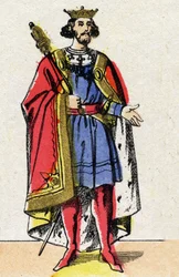 Capetianernes dynasti: Portræt af Henrik I (1009-1060), frankernes konge fra 1031 til 1060. Epinal billeddannelse fra slutningen af det 19. århundrede. Privat samling.