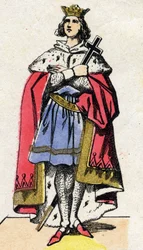Capetianernes dynasti: Portræt af Ludvig IX af Frankrig (1214-1270) konge af frankerne fra 1226 til 1270. Epinal billeddannelse fra slutningen af det 19. århundrede. Privat samling.