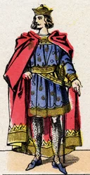 Capetianernes dynasti: Portræt af Louis VII dit le Jeune (1120-1180), kongen af frankerne fra 1137 til 1180. Epinal billeddannelse fra slutningen af det 19. århundrede. Privat samling.