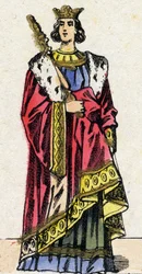 Capetianernes dynasti: Portræt af Ludvig X kaldet Hutinen (1289-1316), Frankernes konge fra 1314 til 1316. Epinal billeddannelse fra slutningen af det 19. århundrede. Privat samling.